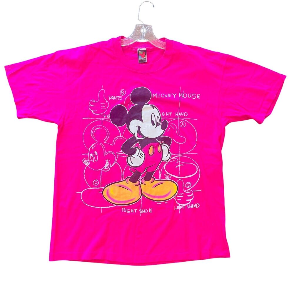 Disney Mickey Pink Tee Single Stitch USA  48” Chest 24” Shoulder Rare 100% Cotto